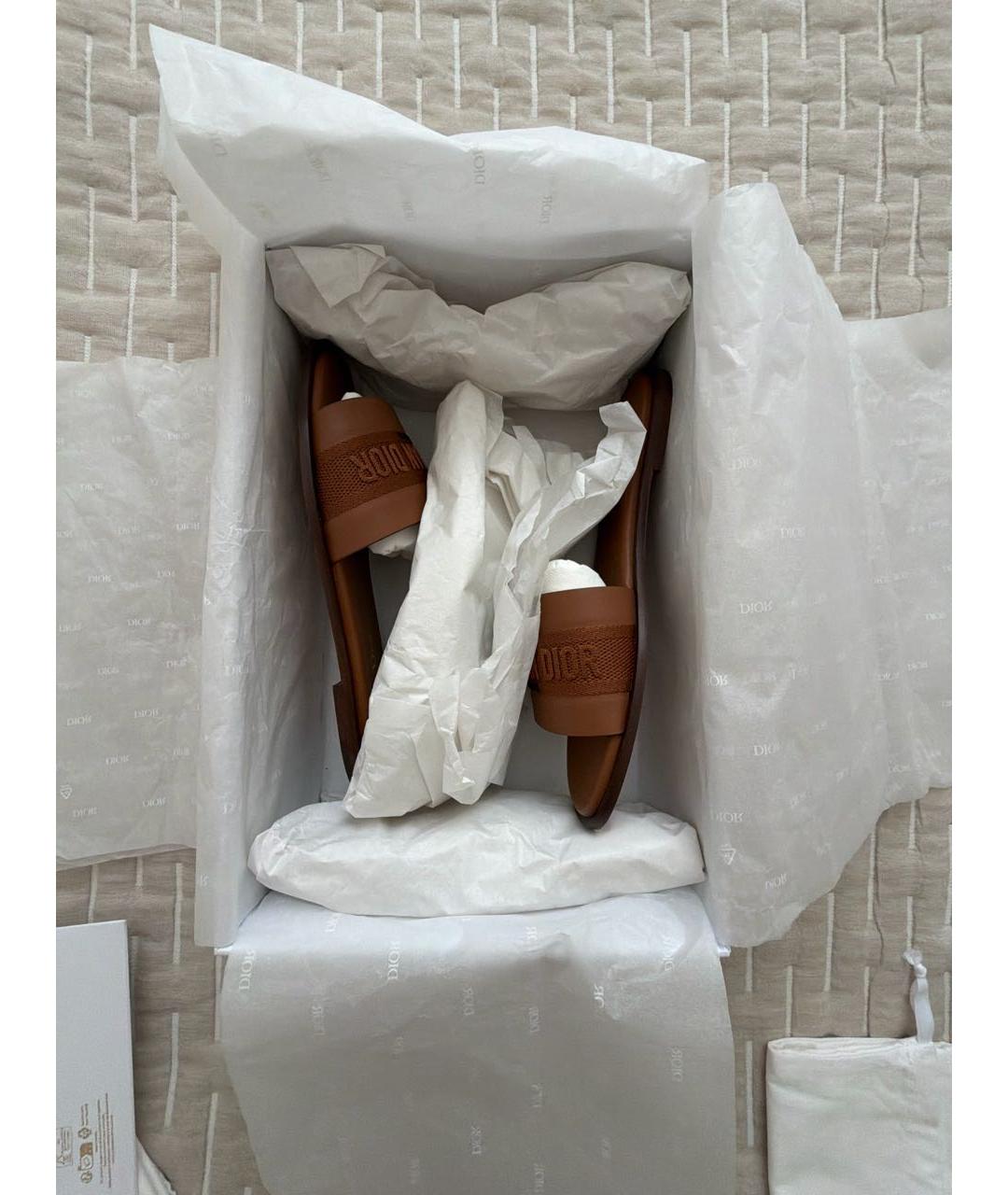 CHRISTIAN DIOR Коричневые кожаные шлепанцы, фото 7