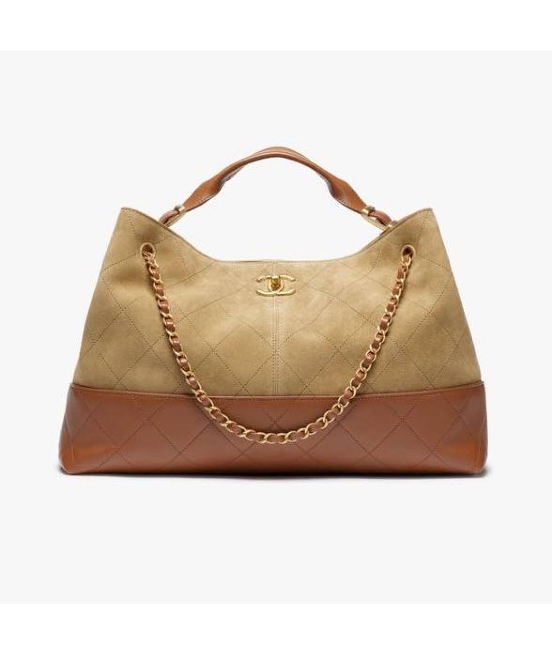 CHANEL Коричневая кожаная сумка с короткими ручками, фото 3