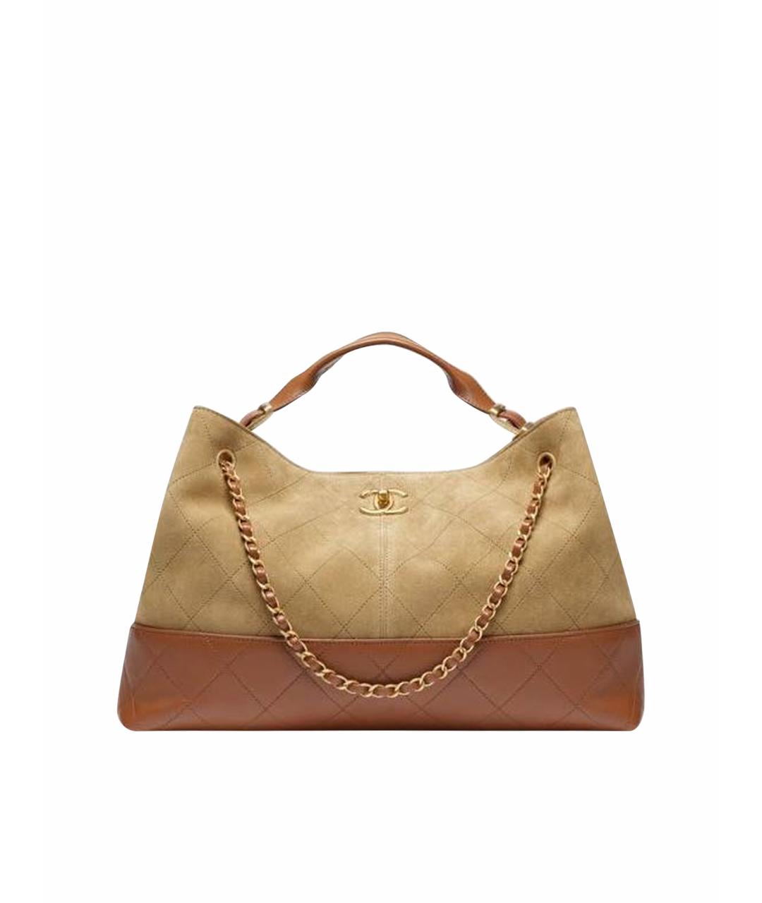 CHANEL Коричневая кожаная сумка с короткими ручками, фото 1