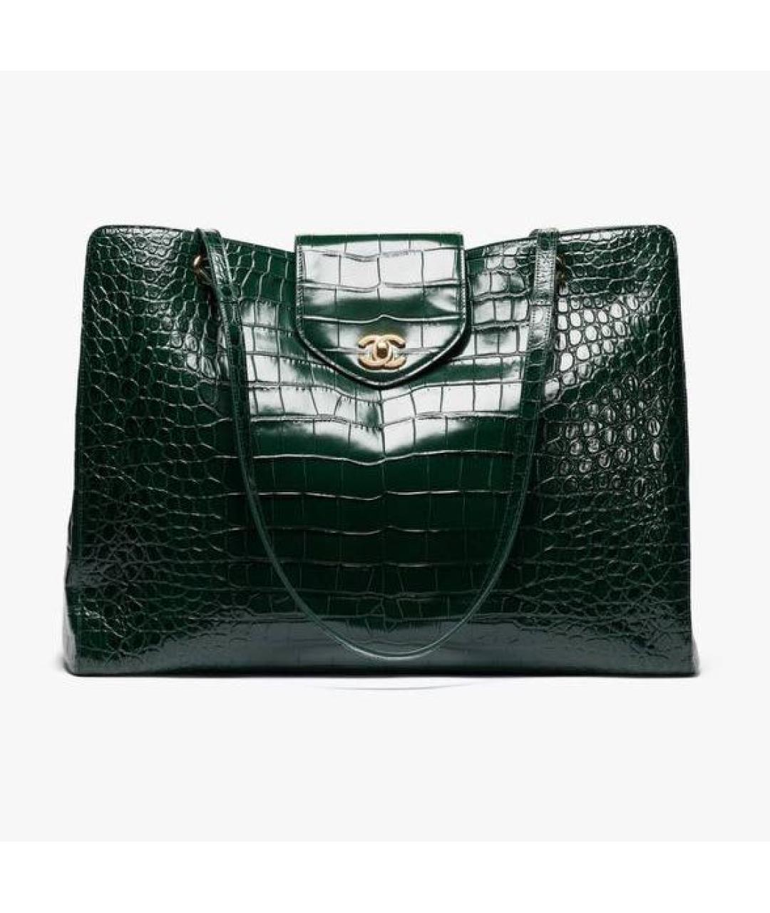 CHANEL Зеленая кожаная сумка с короткими ручками, фото 3