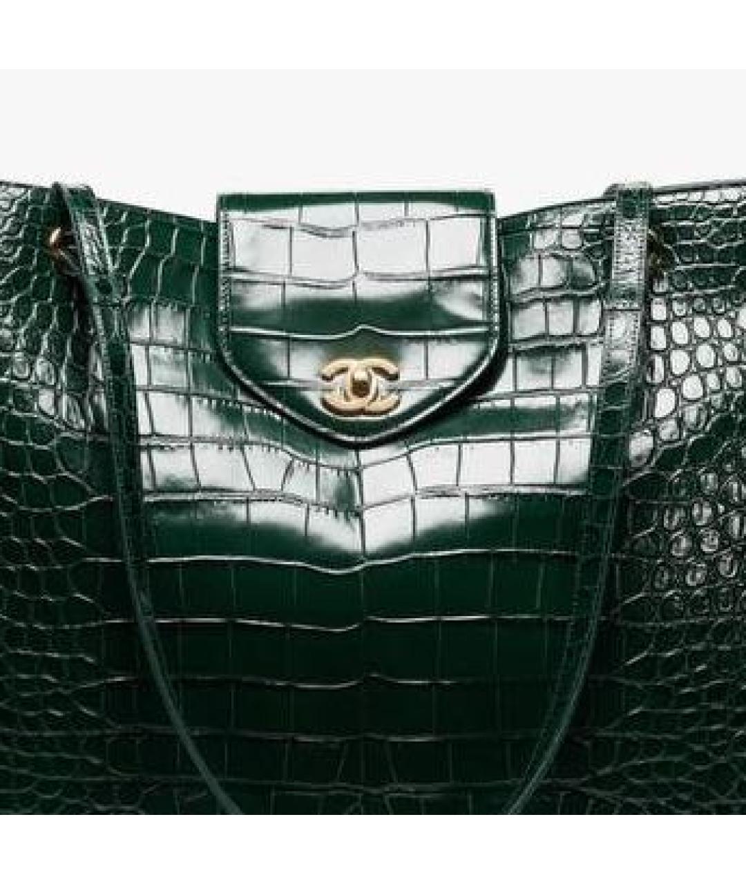 CHANEL Зеленая кожаная сумка с короткими ручками, фото 2