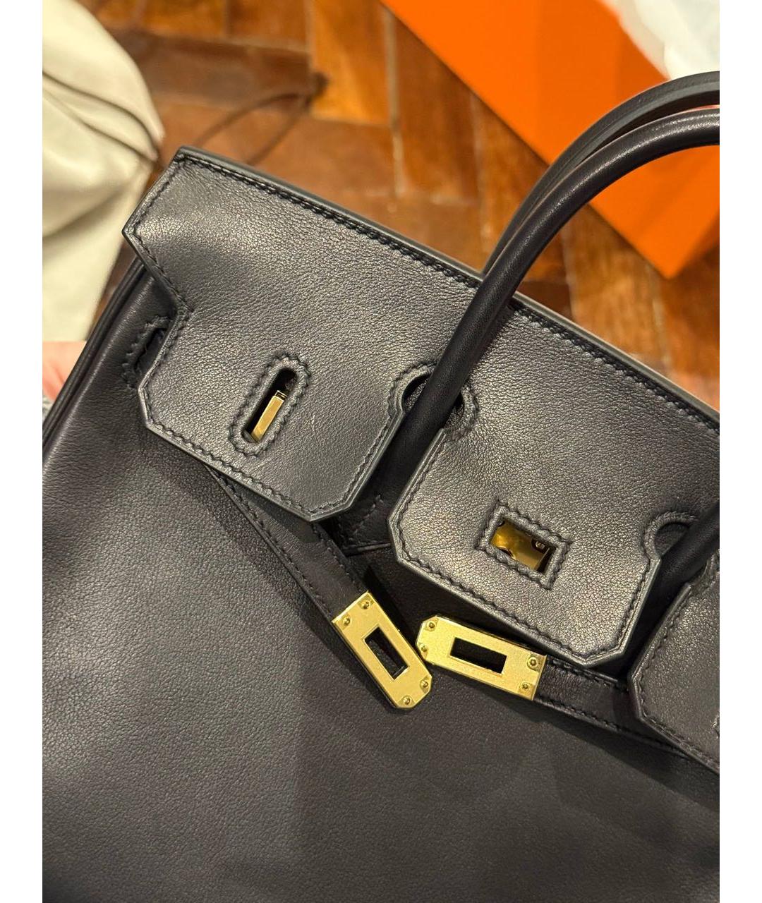 HERMES Черная кожаная сумка с короткими ручками, фото 4