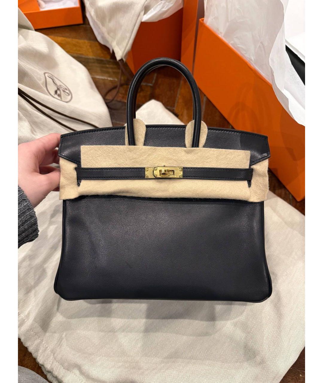 HERMES Черная кожаная сумка с короткими ручками, фото 6