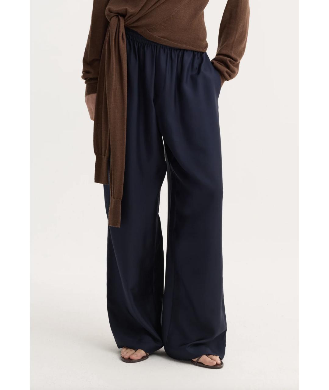 ROHE Темно-синие шелковые прямые брюки, фото 3