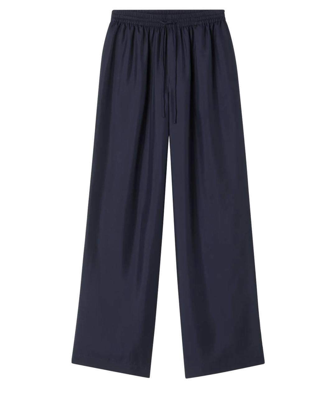 ROHE Темно-синие шелковые прямые брюки, фото 1