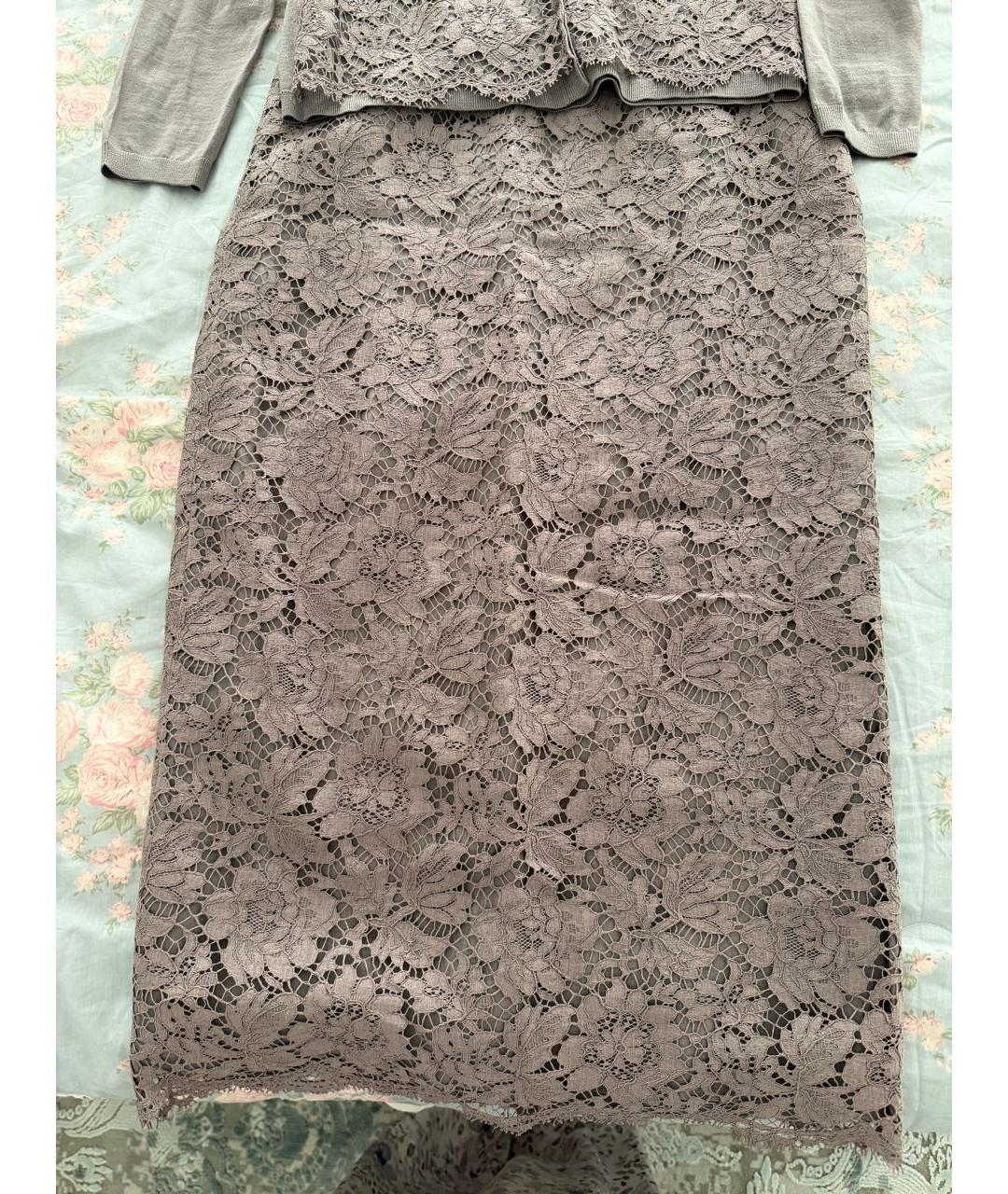 VALENTINO Серый кружевной костюм с юбками, фото 2