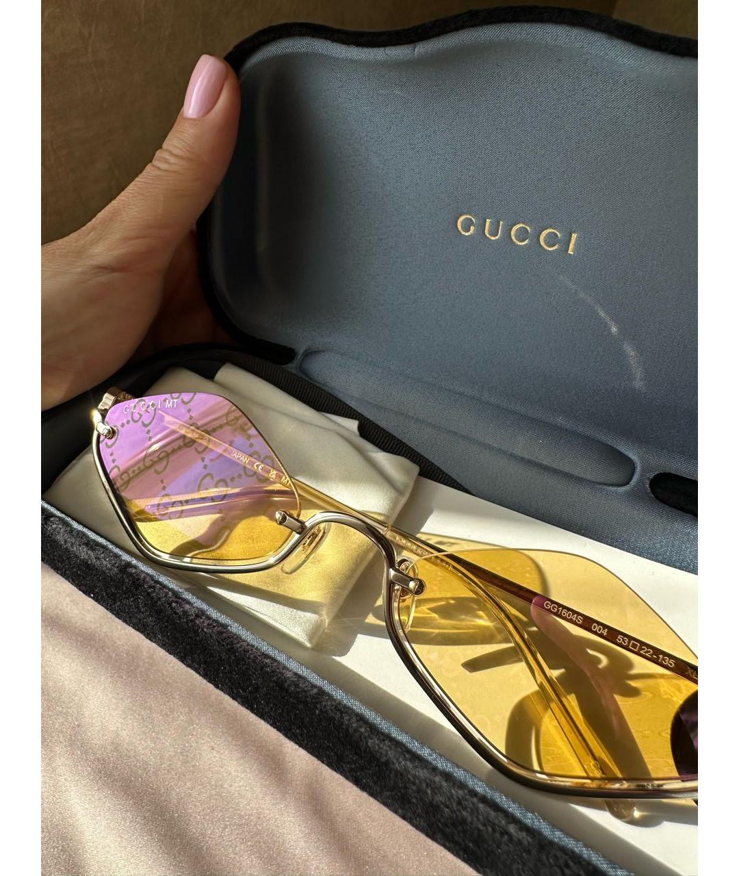 GUCCI Золотые металлические солнцезащитные очки, фото 3