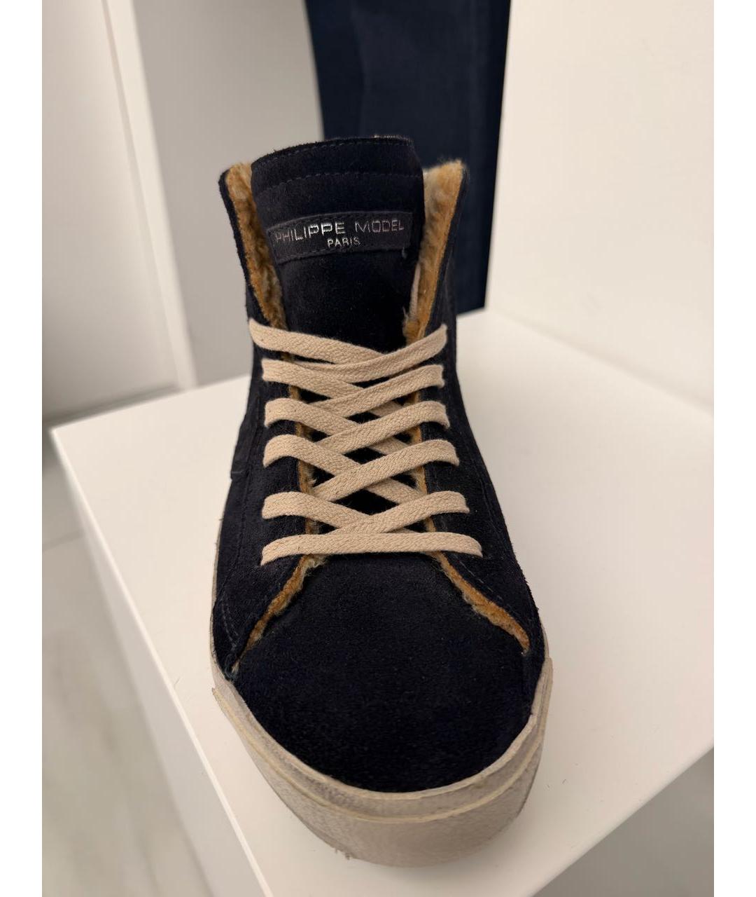 PHILIPPE MODEL Темно-синие замшевые высокие кроссовки / кеды, фото 2