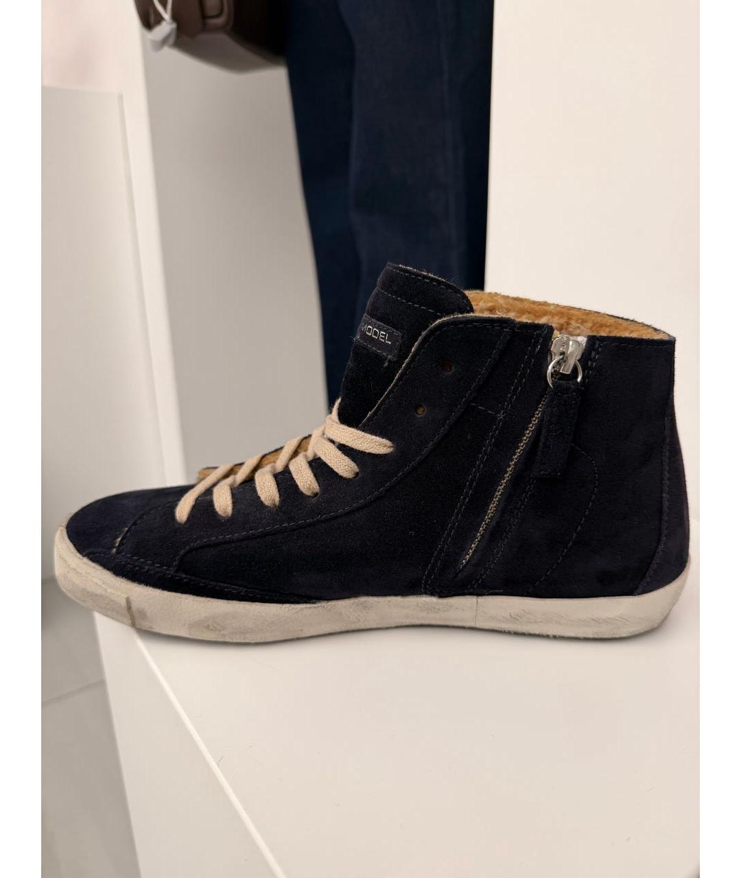 PHILIPPE MODEL Темно-синие замшевые высокие кроссовки / кеды, фото 5