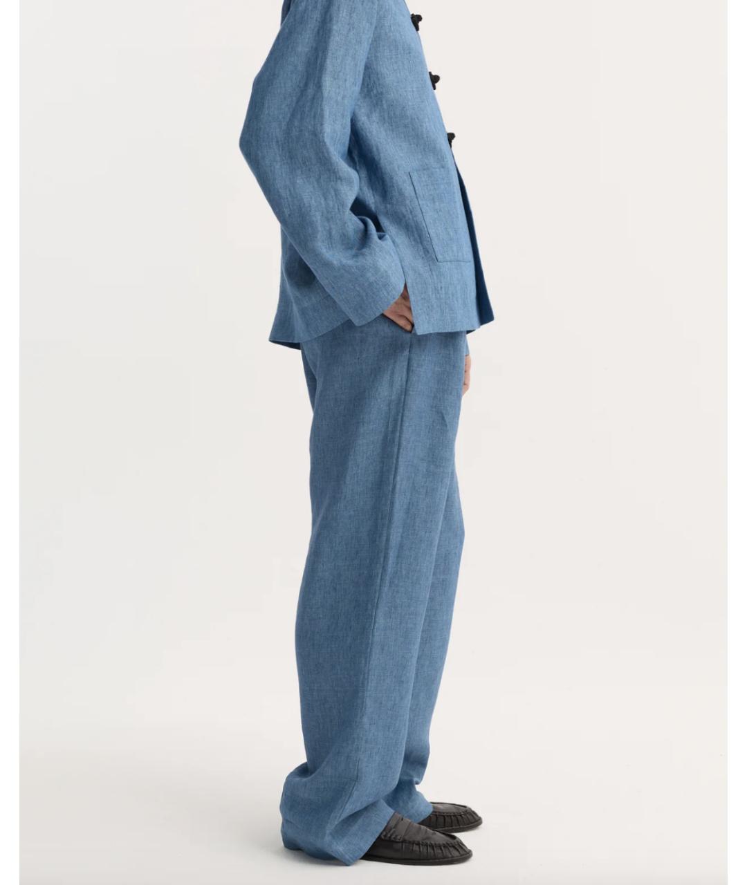 ROHE Синие льняные прямые брюки, фото 2