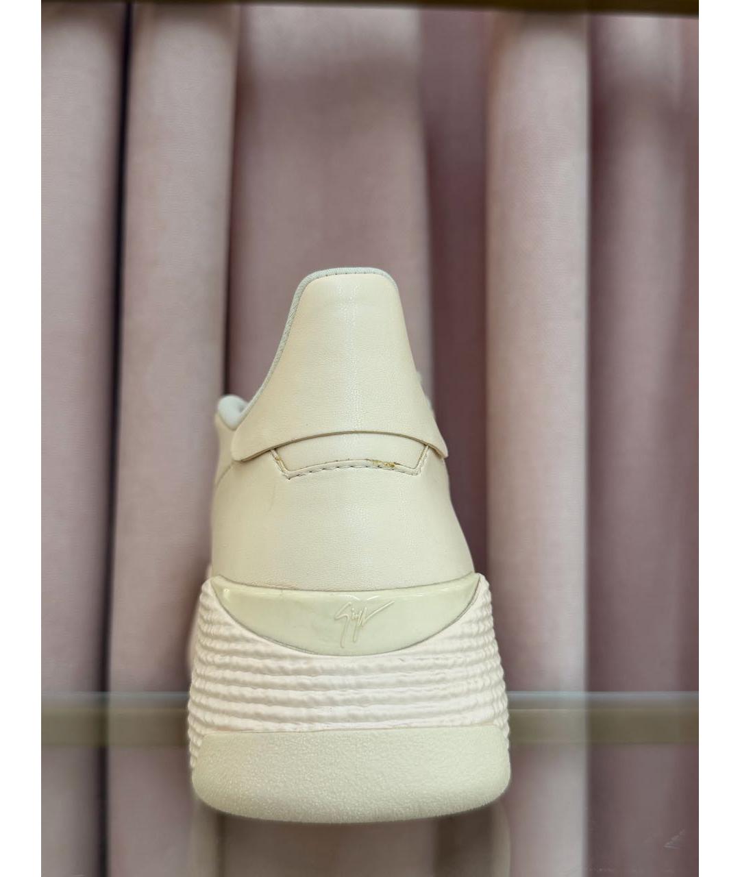 GIUSEPPE ZANOTTI DESIGN Бежевые кожаные кроссовки, фото 4