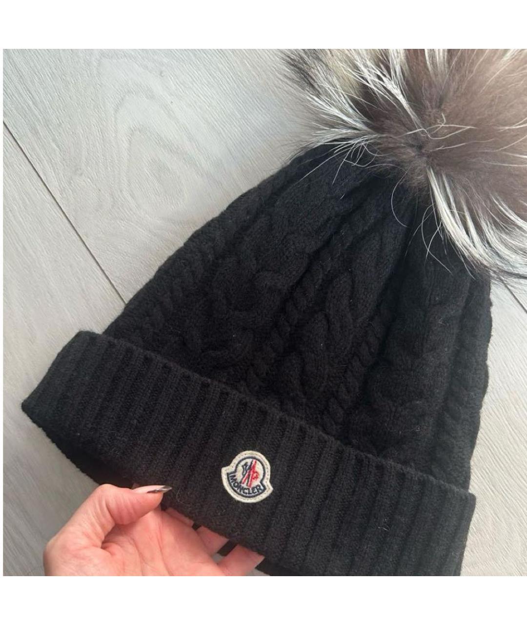 MONCLER Черная шерстяная шапка, фото 3