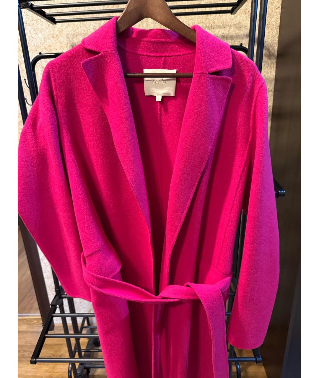 MAJE Фуксия шерстяное пальто, фото 3