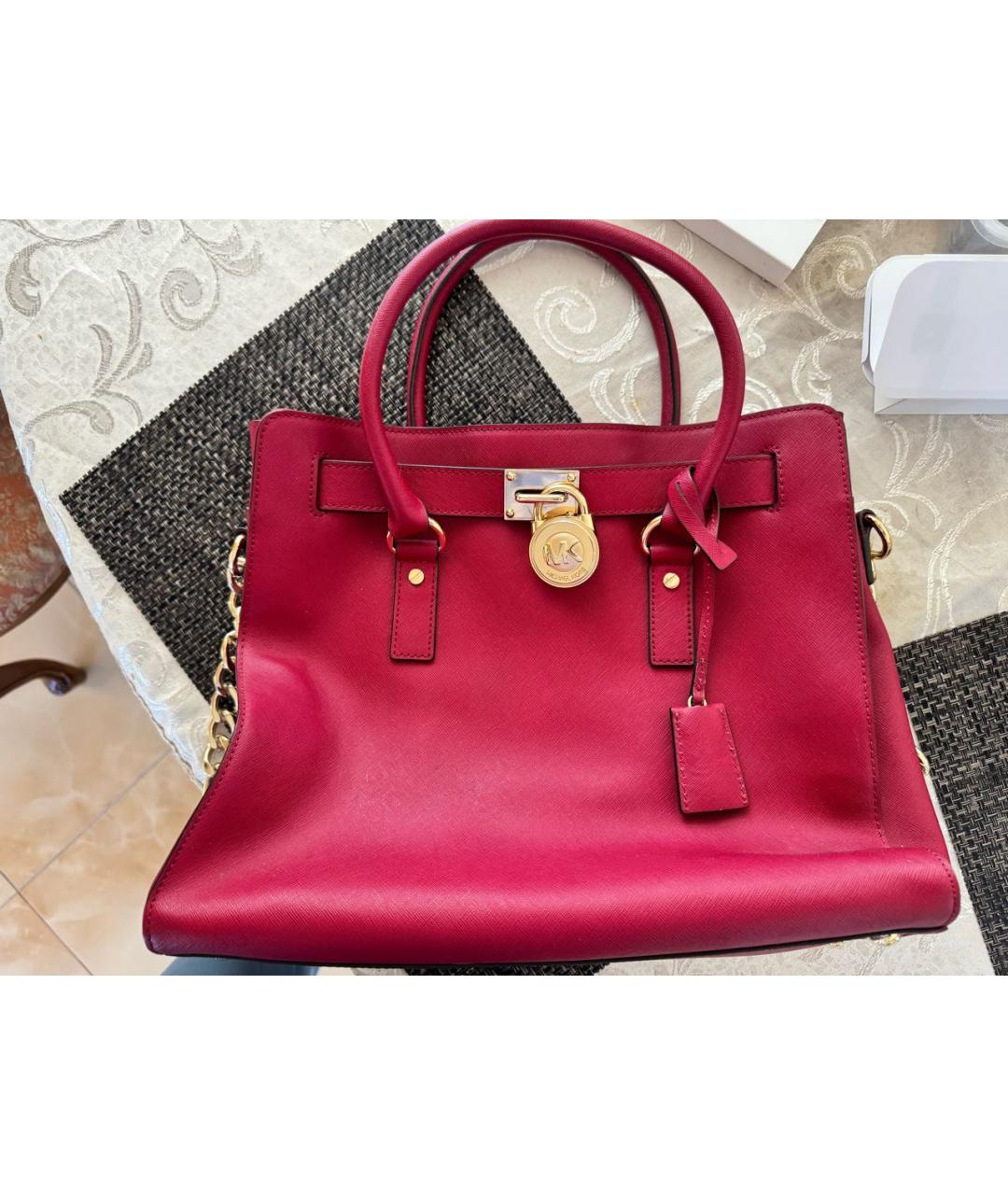 MICHAEL KORS Бордовая кожаная сумка тоут, фото 5