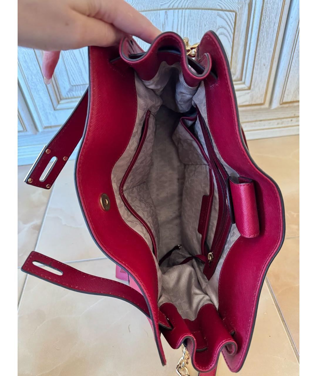MICHAEL KORS Бордовая кожаная сумка тоут, фото 4