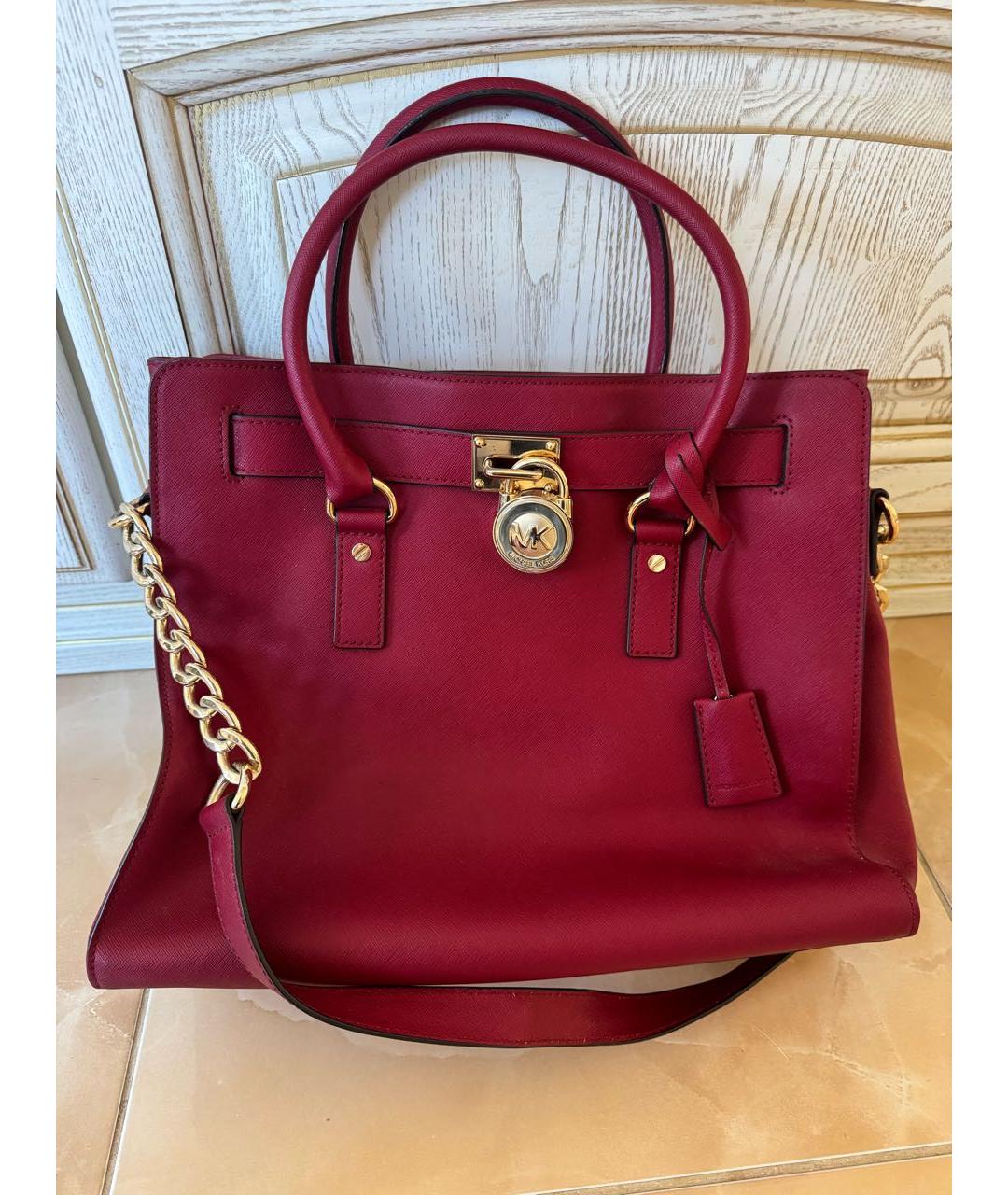 MICHAEL KORS Бордовая кожаная сумка тоут, фото 9