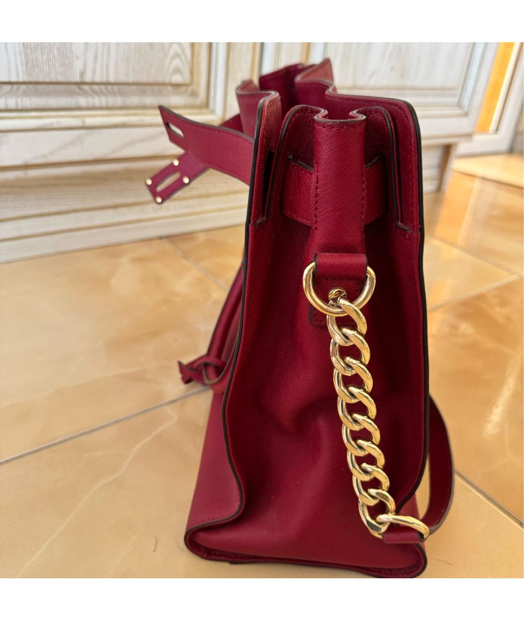 MICHAEL KORS Бордовая кожаная сумка тоут, фото 6