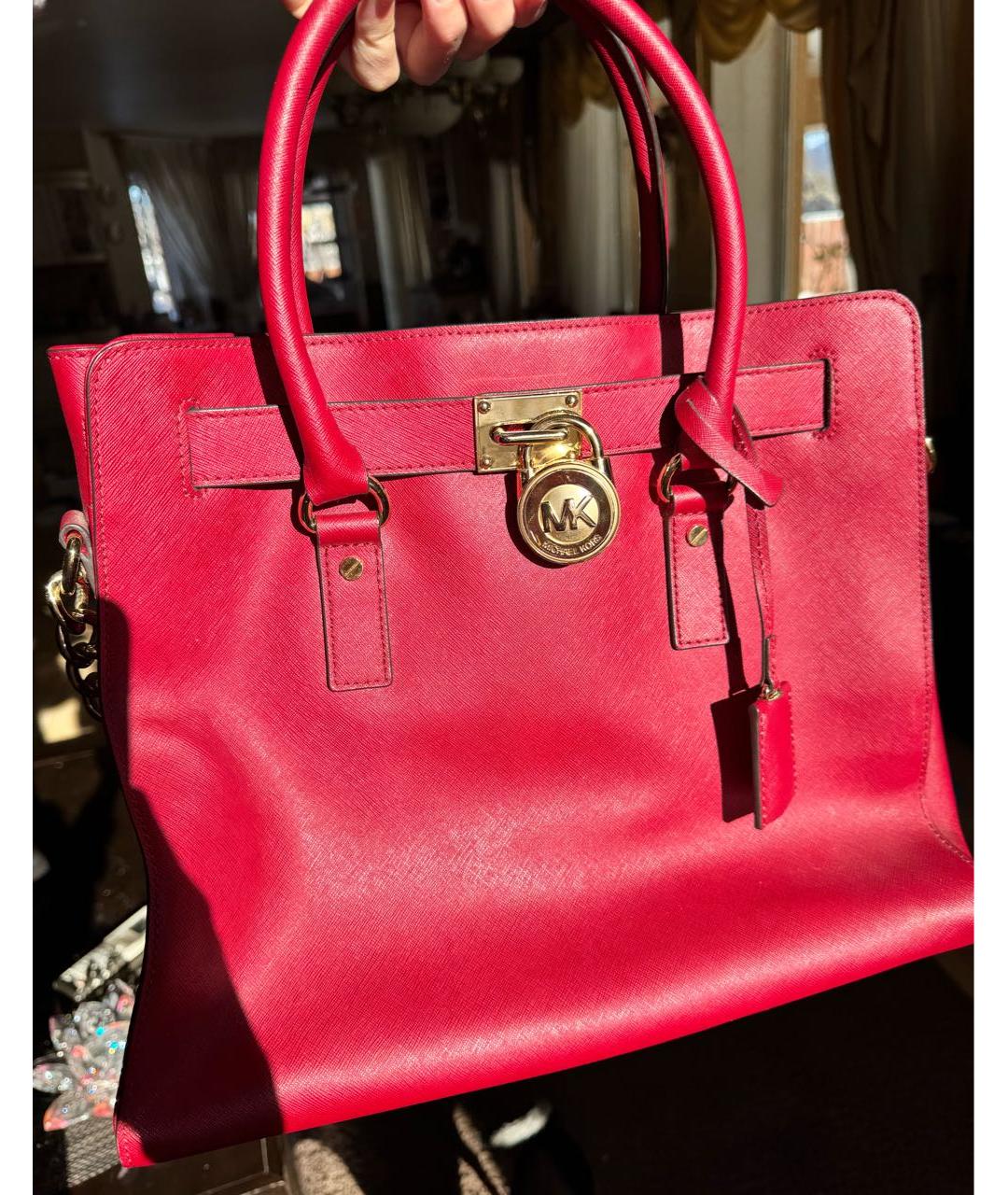 MICHAEL KORS Бордовая кожаная сумка тоут, фото 8