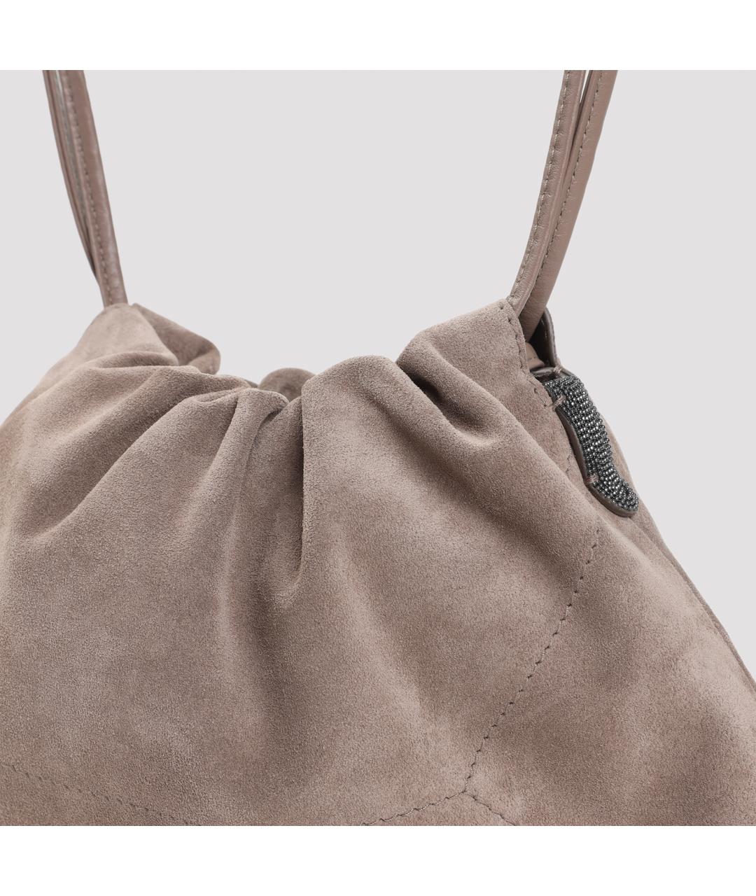 BRUNELLO CUCINELLI Бежевая замшевая сумка через плечо, фото 4