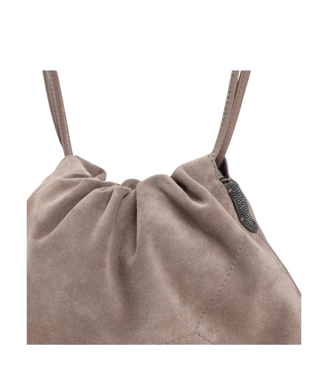 BRUNELLO CUCINELLI Бежевая замшевая сумка через плечо, фото 2