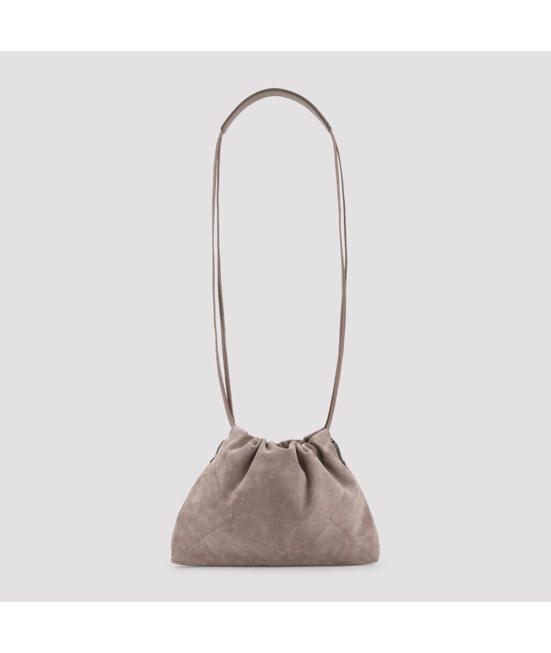 BRUNELLO CUCINELLI Бежевая замшевая сумка через плечо, фото 3