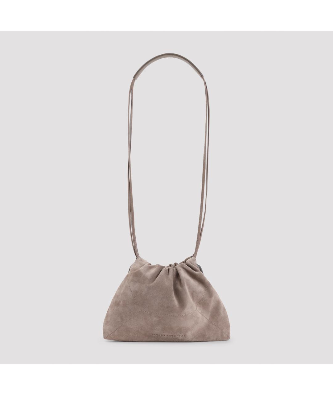 BRUNELLO CUCINELLI Бежевая замшевая сумка через плечо, фото 2