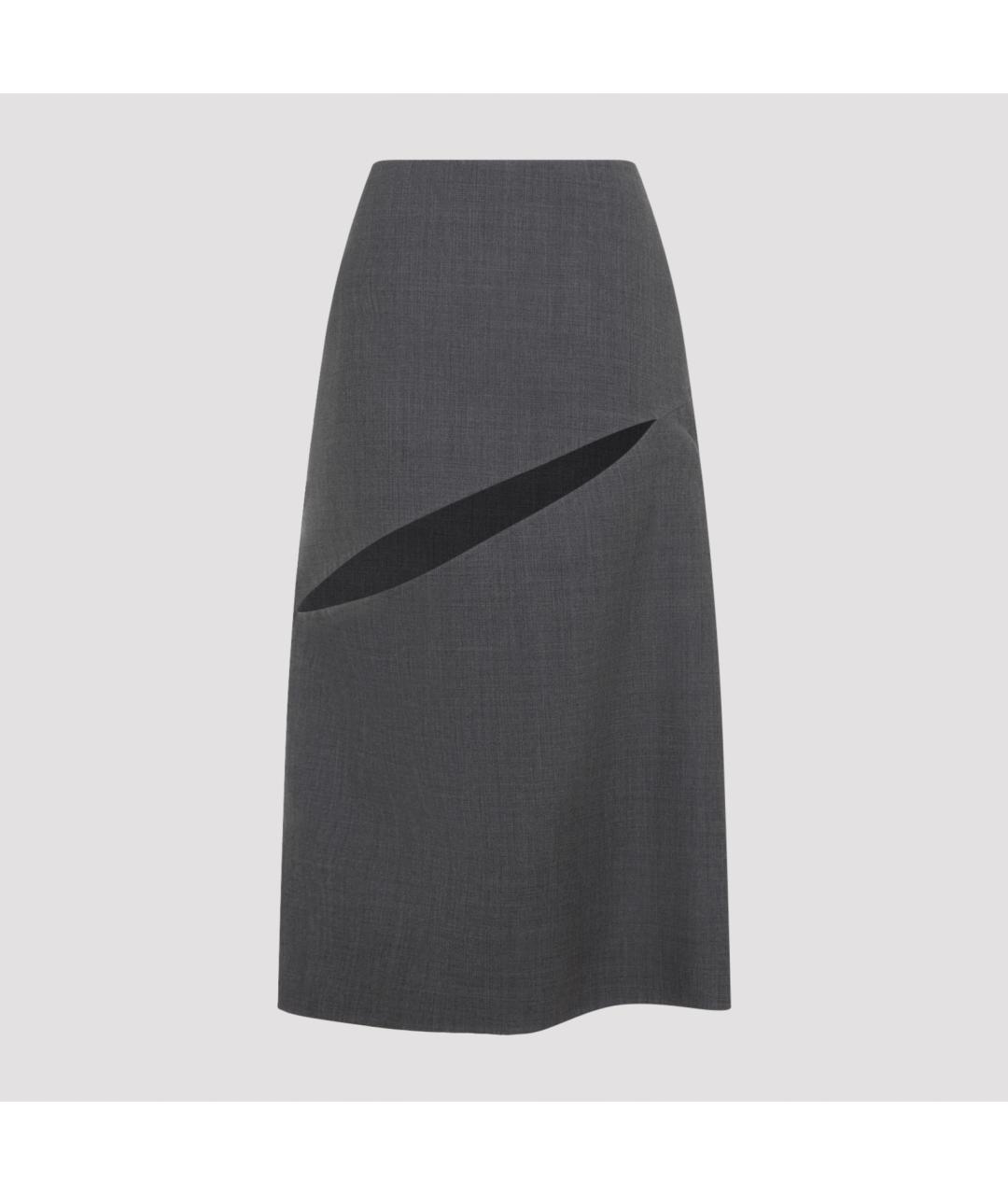 JIL SANDER Серая шерстяная юбка миди, фото 2