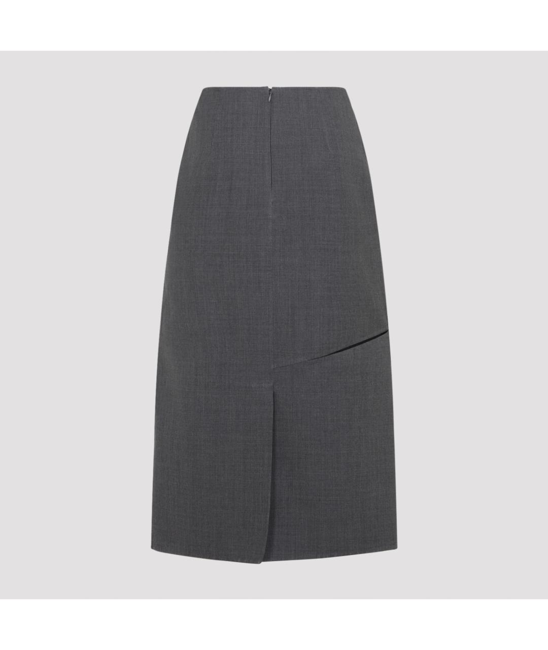 JIL SANDER Серая шерстяная юбка миди, фото 3
