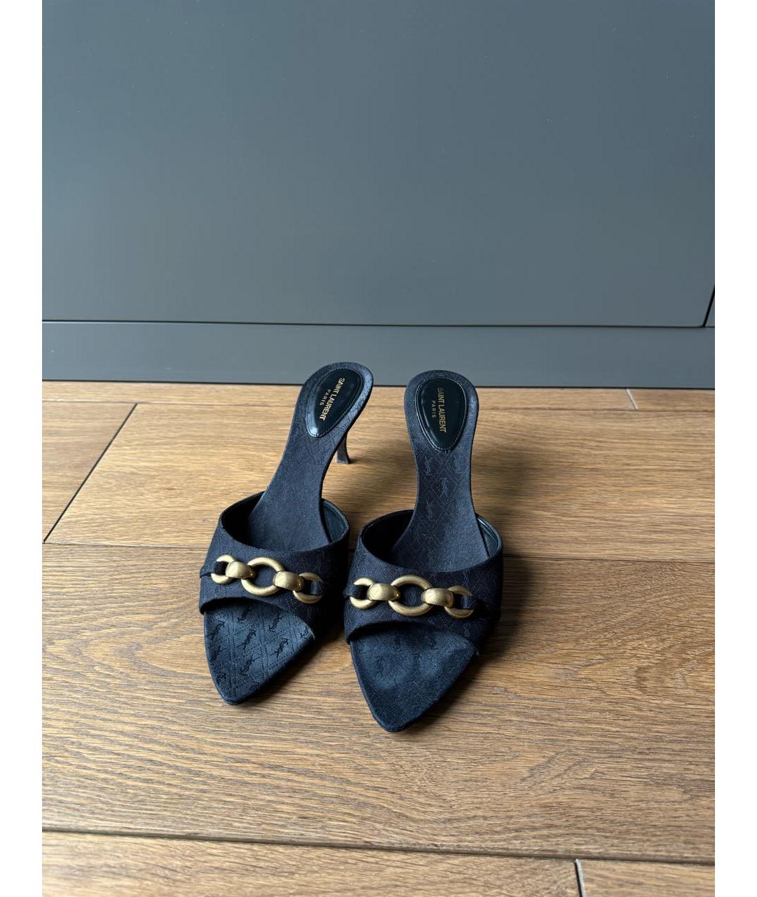 SAINT LAURENT Черные кожаные мюли, фото 2