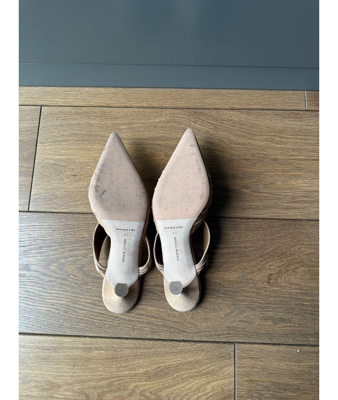 MANOLO BLAHNIK Бежевые замшевые мюли, фото 3