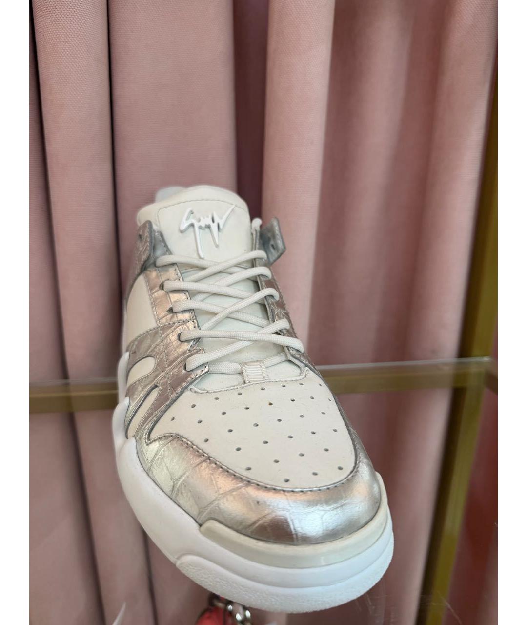 GIUSEPPE ZANOTTI DESIGN Серебряные кожаные кроссовки, фото 2