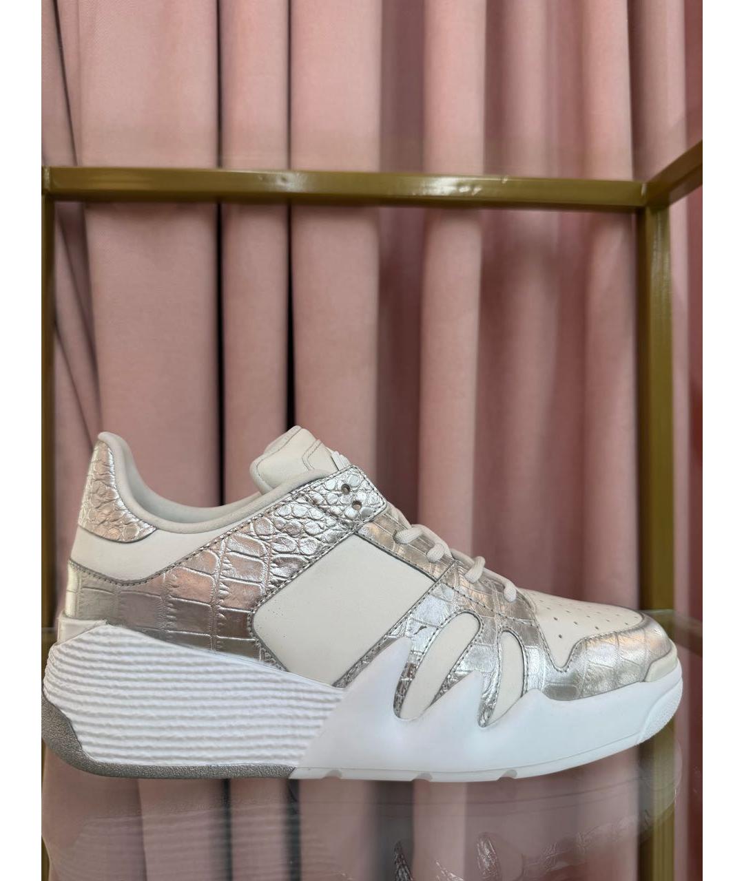 GIUSEPPE ZANOTTI DESIGN Серебряные кожаные кроссовки, фото 5