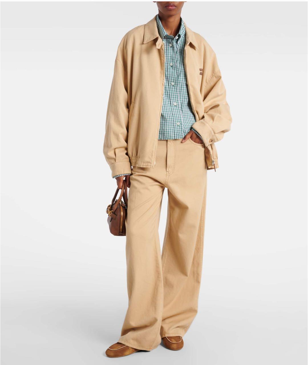 MIU MIU Бежевые хлопковые прямые джинсы, фото 8