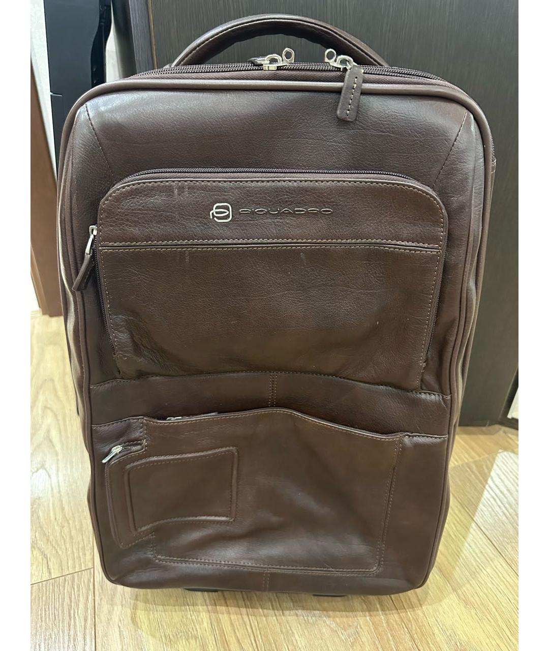PIQUADRO Коричневый кожаный чемодан, фото 7