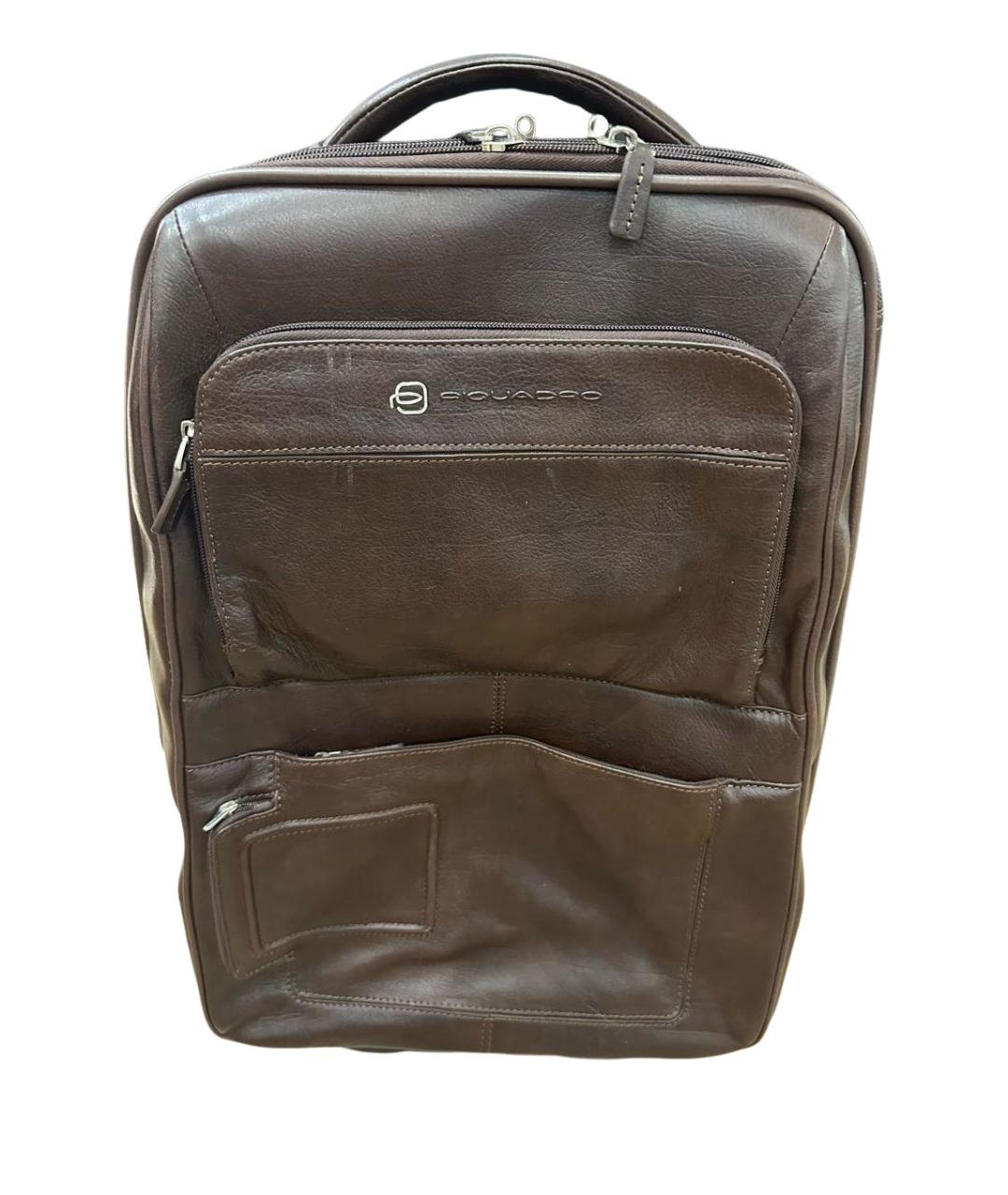 PIQUADRO Коричневый кожаный чемодан, фото 1