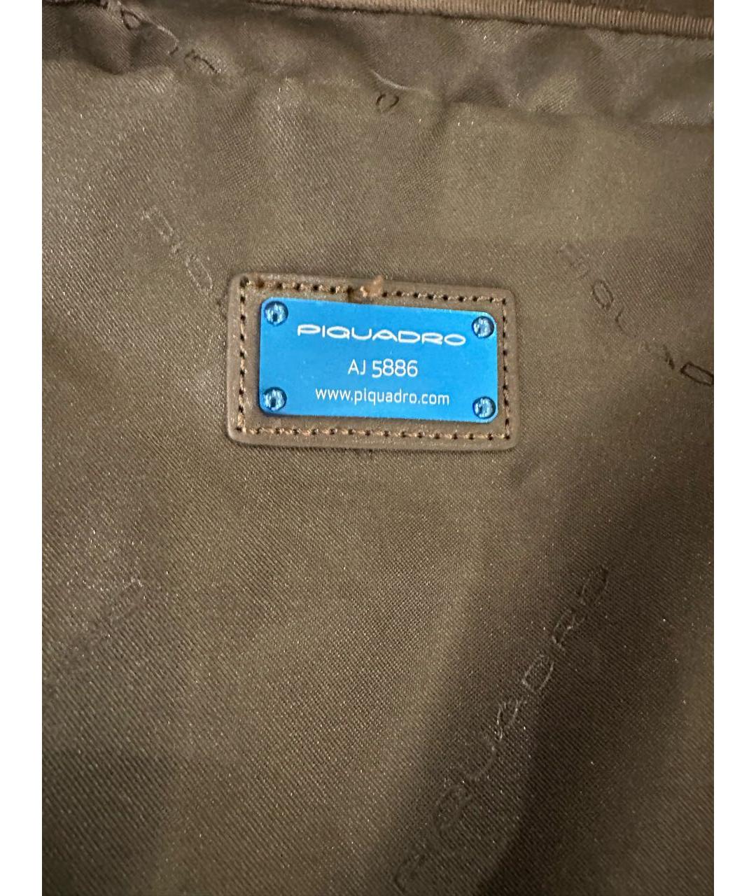 PIQUADRO Коричневый кожаный чемодан, фото 6