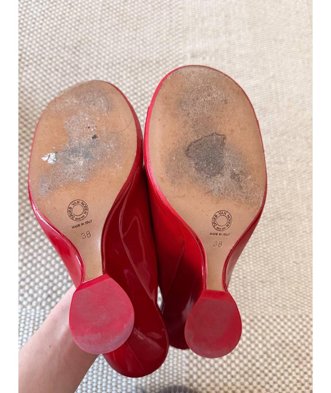 DRIES VAN NOTEN Красные кожаные мюли, фото 5
