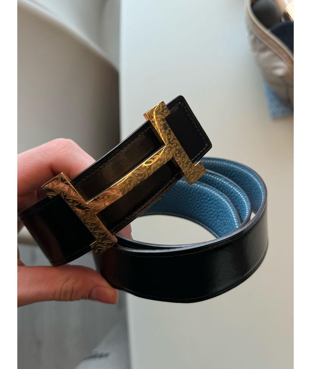 HERMES Черный кожаный ремень, фото 2