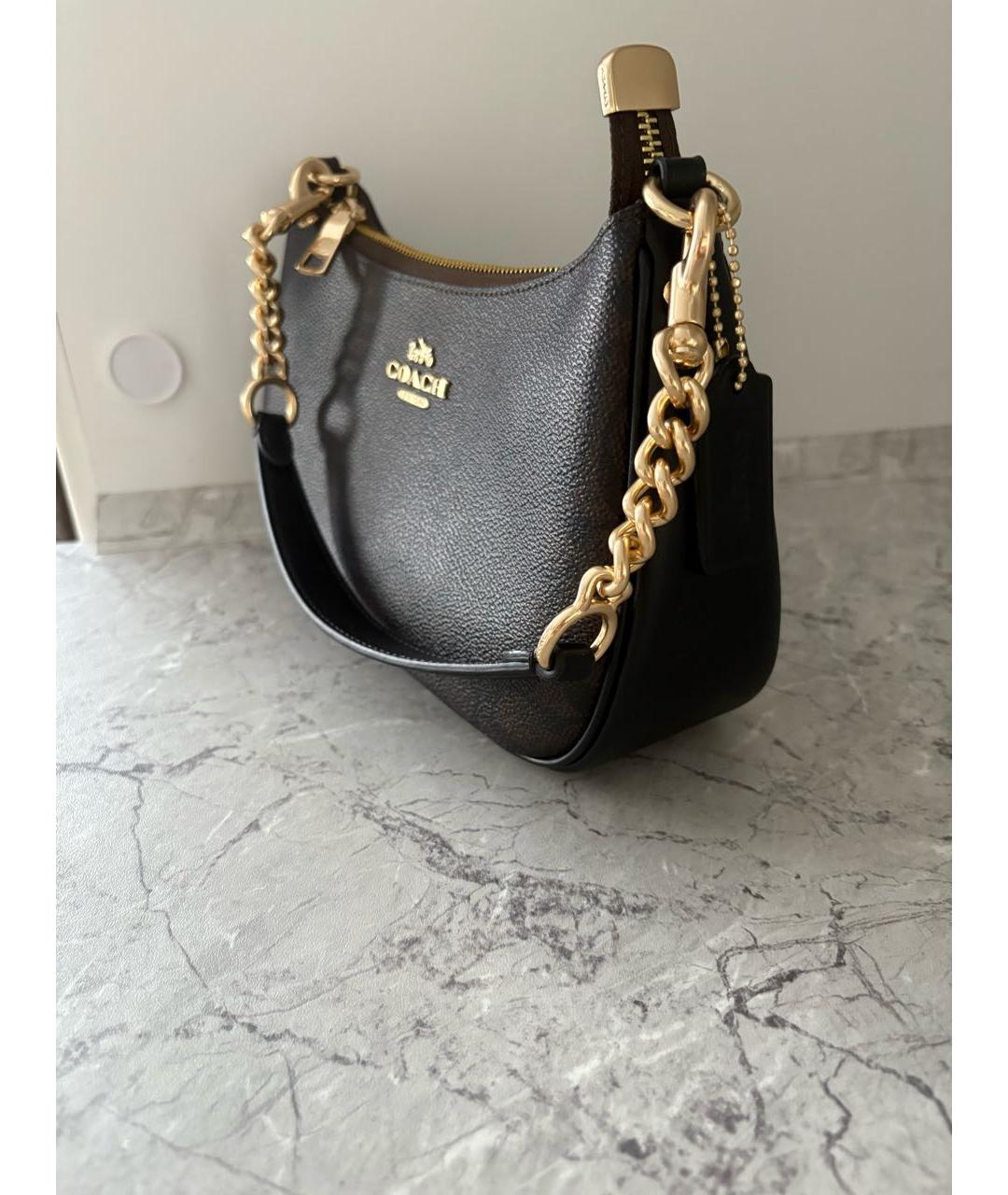 COACH Коричневая кожаная сумка с короткими ручками, фото 2