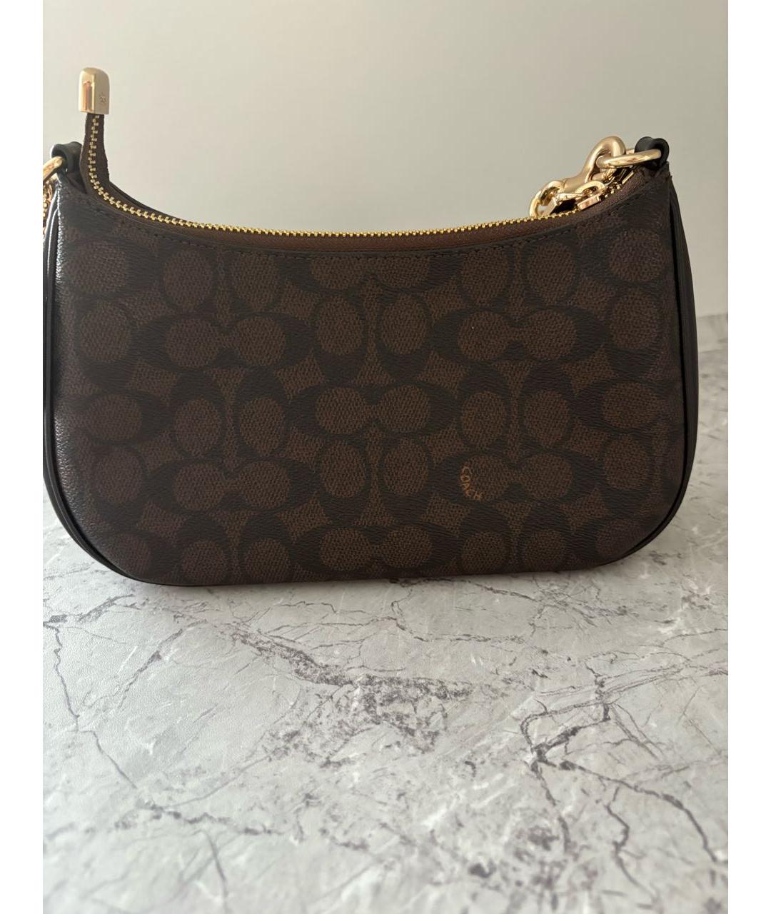 COACH Коричневая кожаная сумка с короткими ручками, фото 3