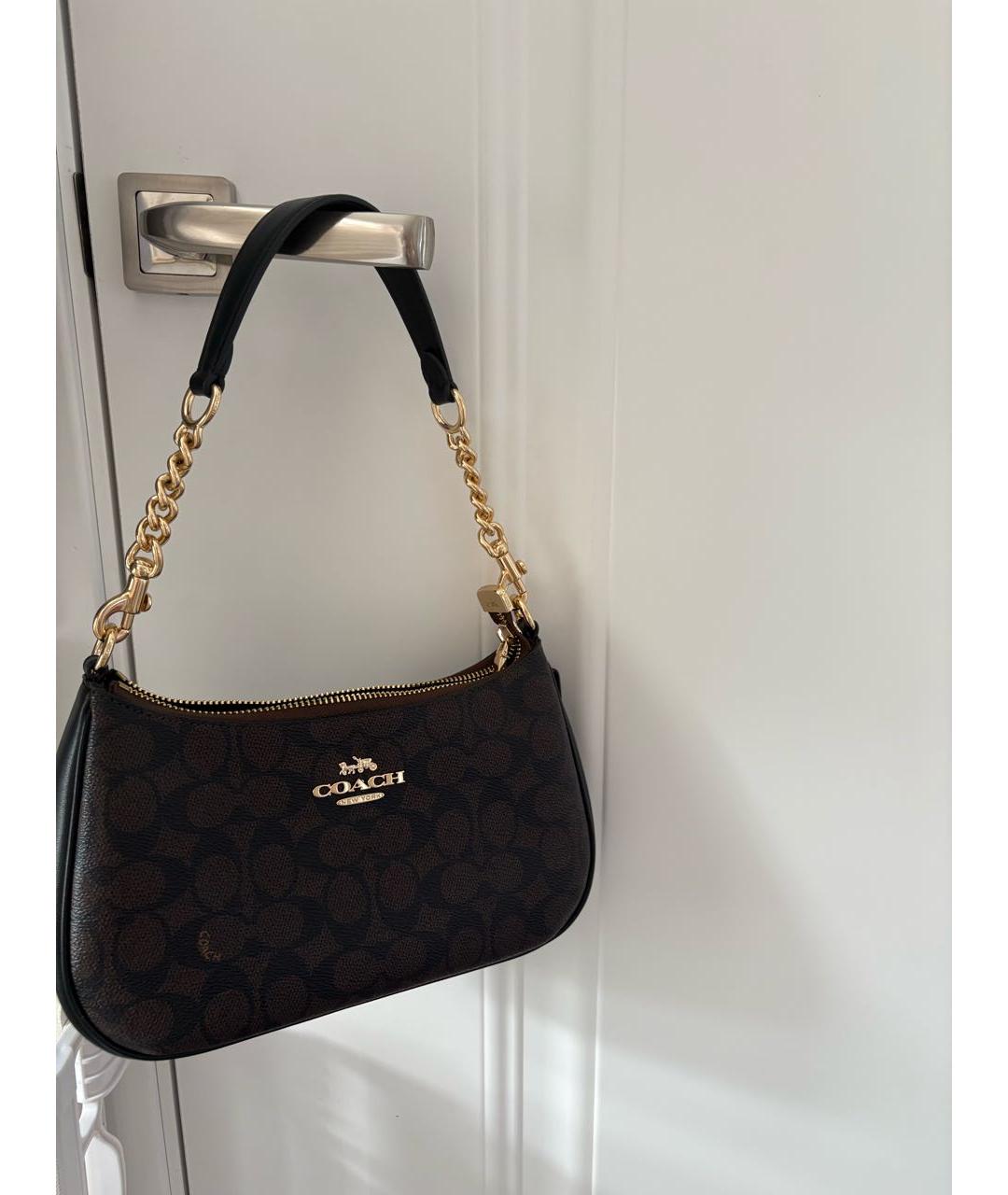 COACH Коричневая кожаная сумка с короткими ручками, фото 5