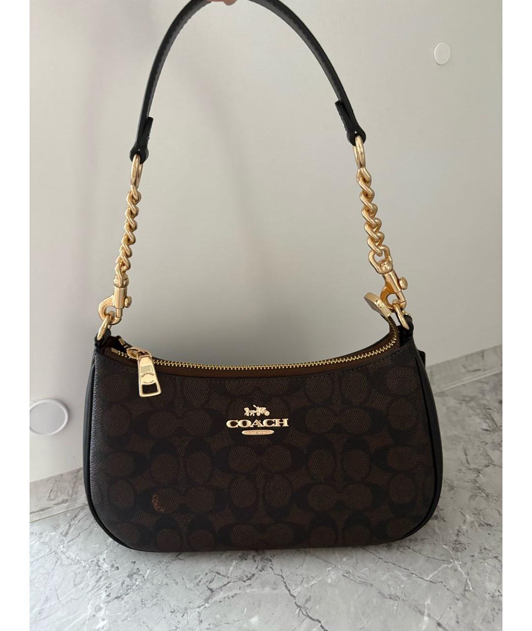 COACH Коричневая кожаная сумка с короткими ручками, фото 6
