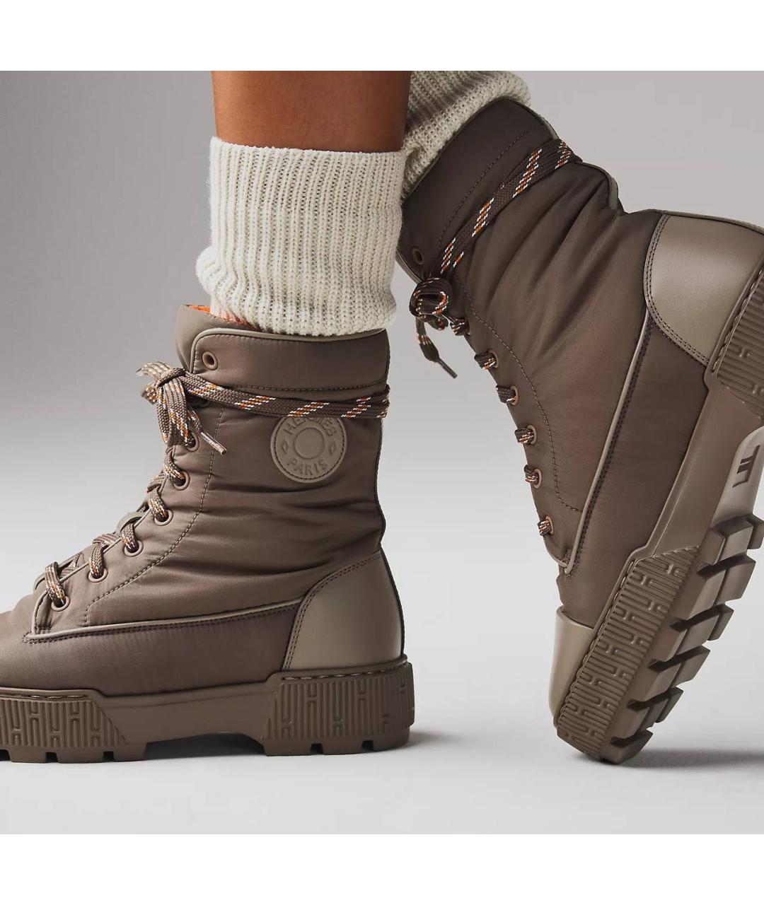 HERMES Бежевые текстильные ботинки, фото 3