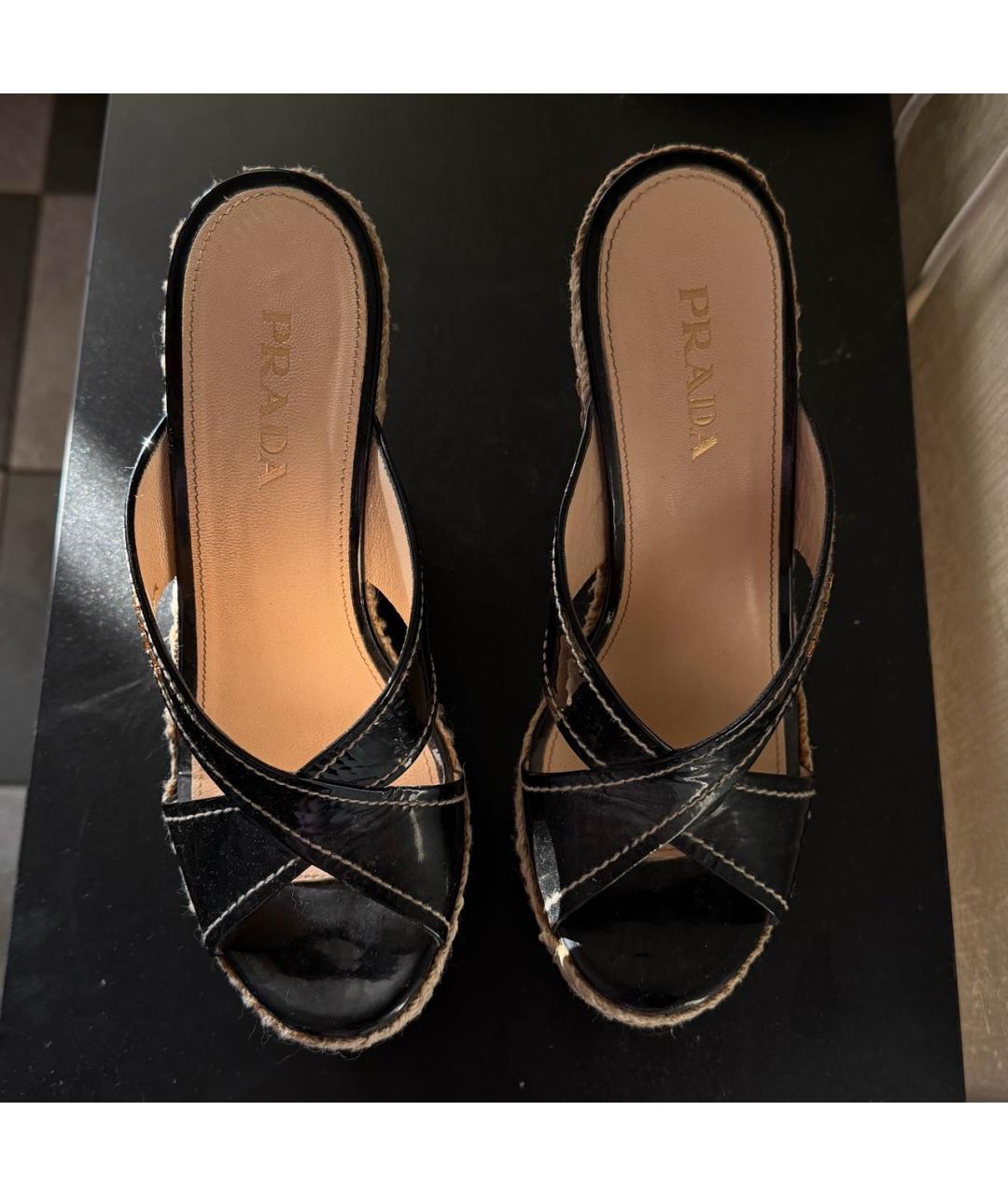 PRADA Черные эспадрильи из лакированной кожи, фото 2