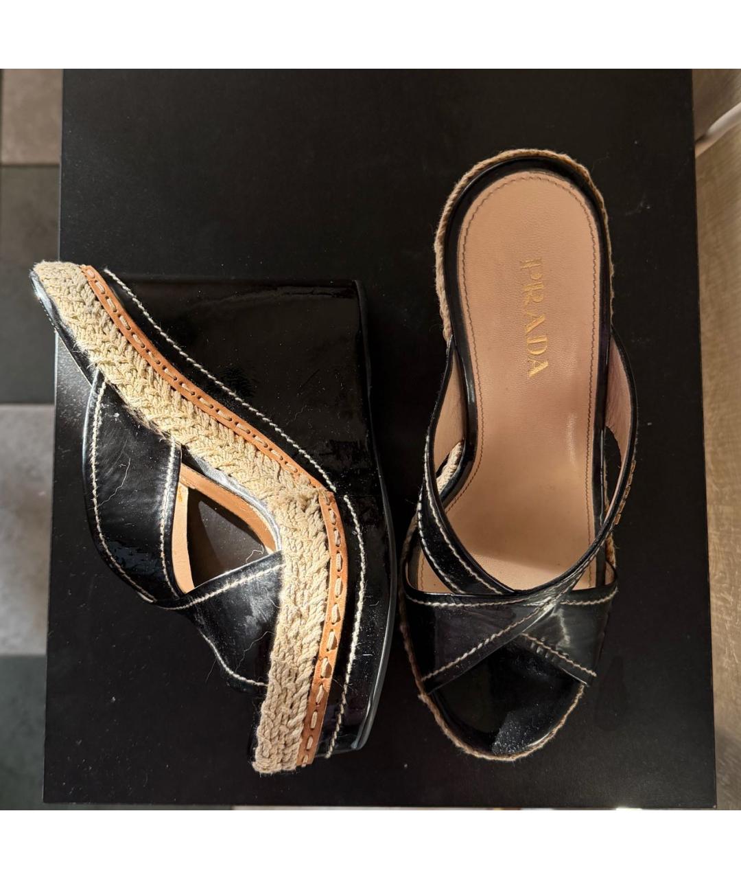 PRADA Черные эспадрильи из лакированной кожи, фото 3