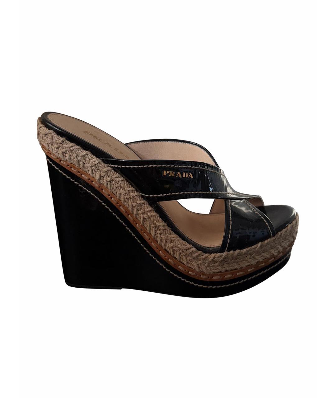 PRADA Черные эспадрильи из лакированной кожи, фото 1