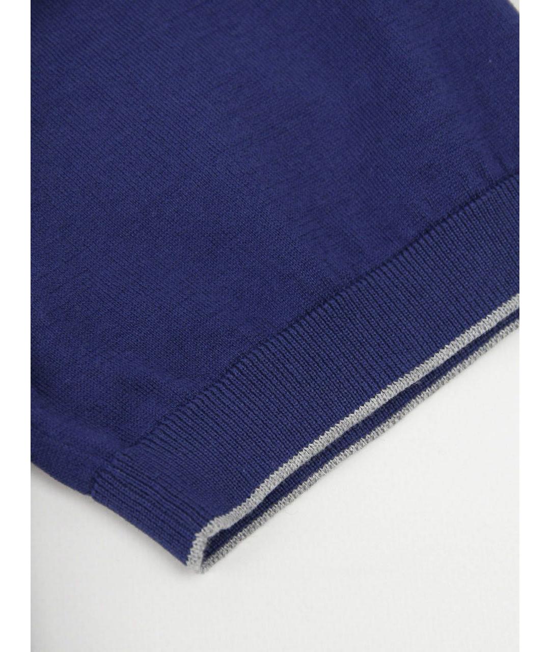 BRUNELLO CUCINELLI Синее хлопковое поло с коротким рукавом, фото 5