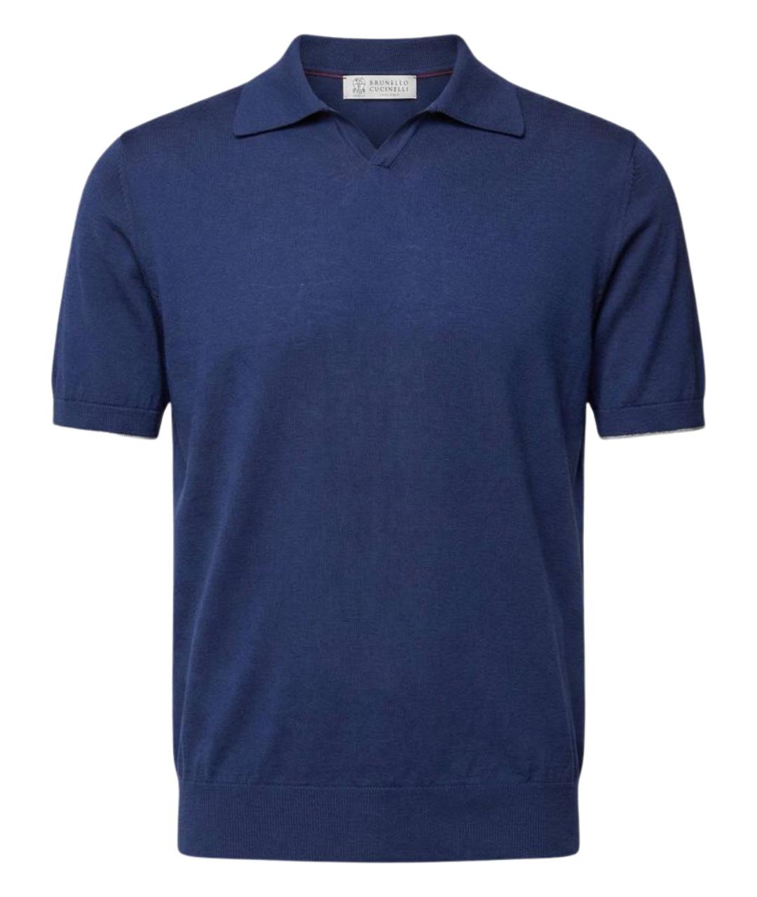 BRUNELLO CUCINELLI Синее хлопковое поло с коротким рукавом, фото 1