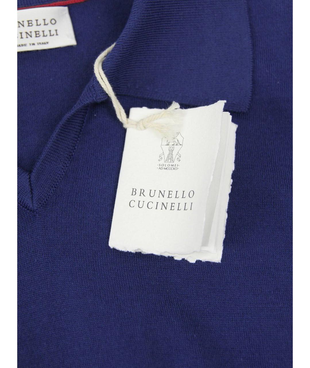 BRUNELLO CUCINELLI Синее хлопковое поло с коротким рукавом, фото 4
