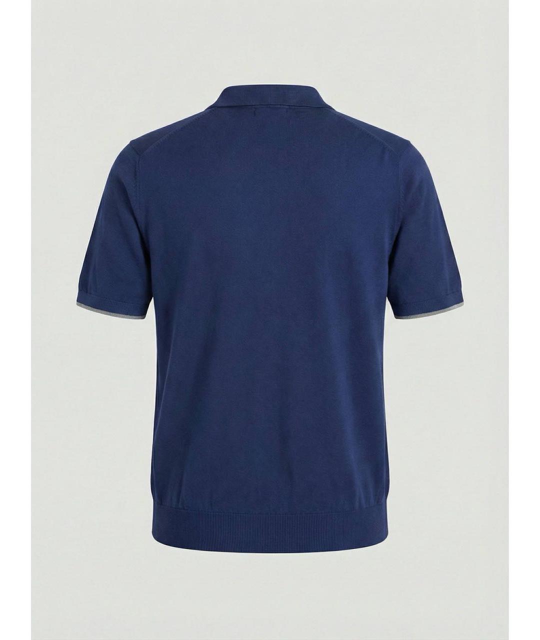 BRUNELLO CUCINELLI Синее хлопковое поло с коротким рукавом, фото 2